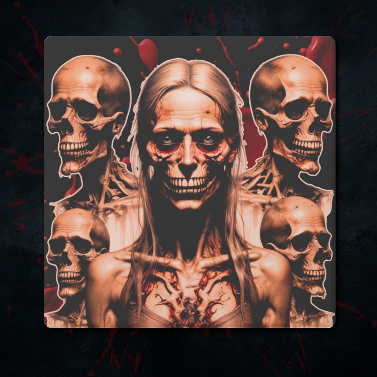 Zombie Horror Girl and Skulls Coasters, Set of 4