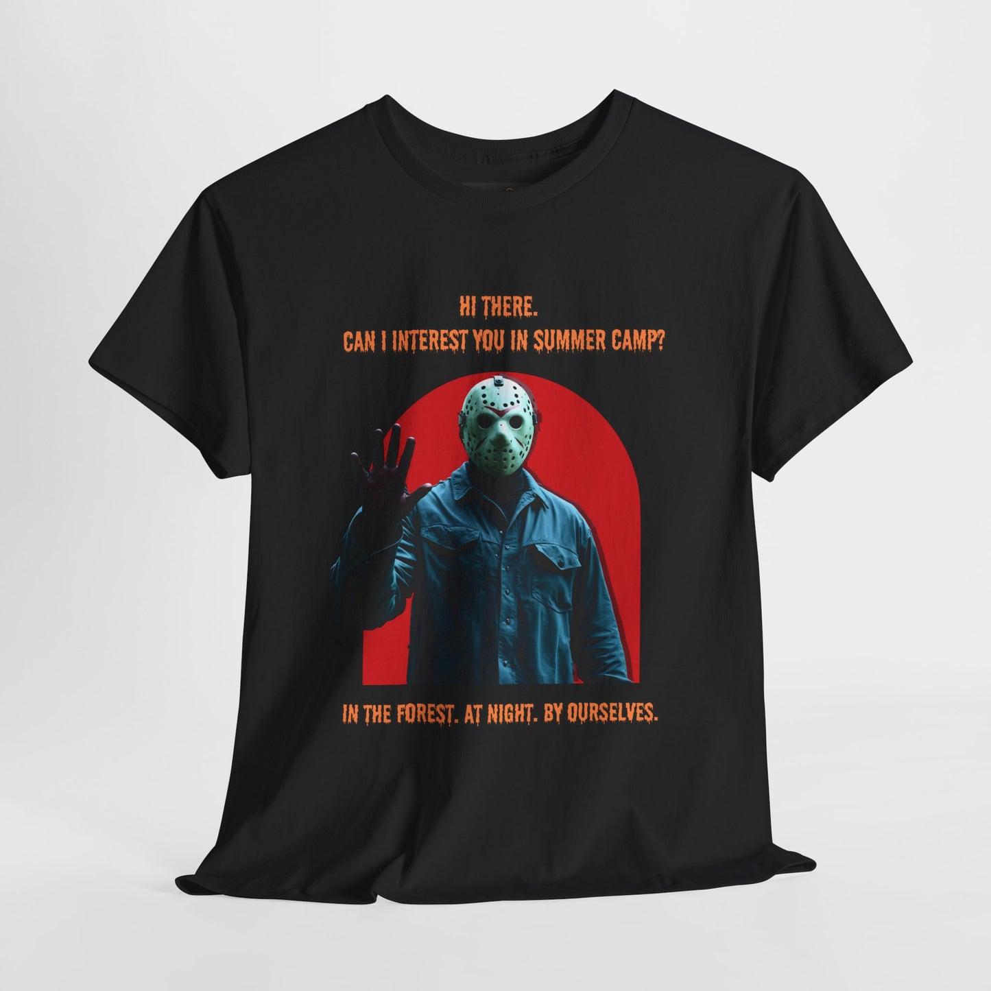 Horror Heavy Cotton Tee - 'Can I Interest You in Summer Camp?' Classic Horror Inspired Shirt