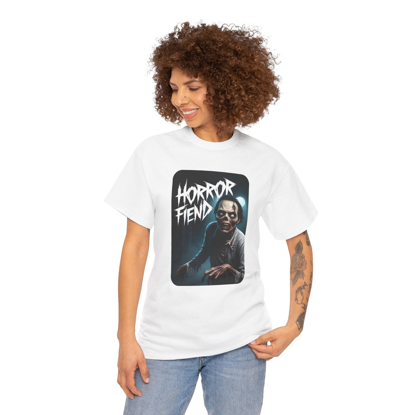 Horror Fiend Unisex Heavy Cotton Tee - Spooktacular Graphic Tee for Horror Enthusiasts