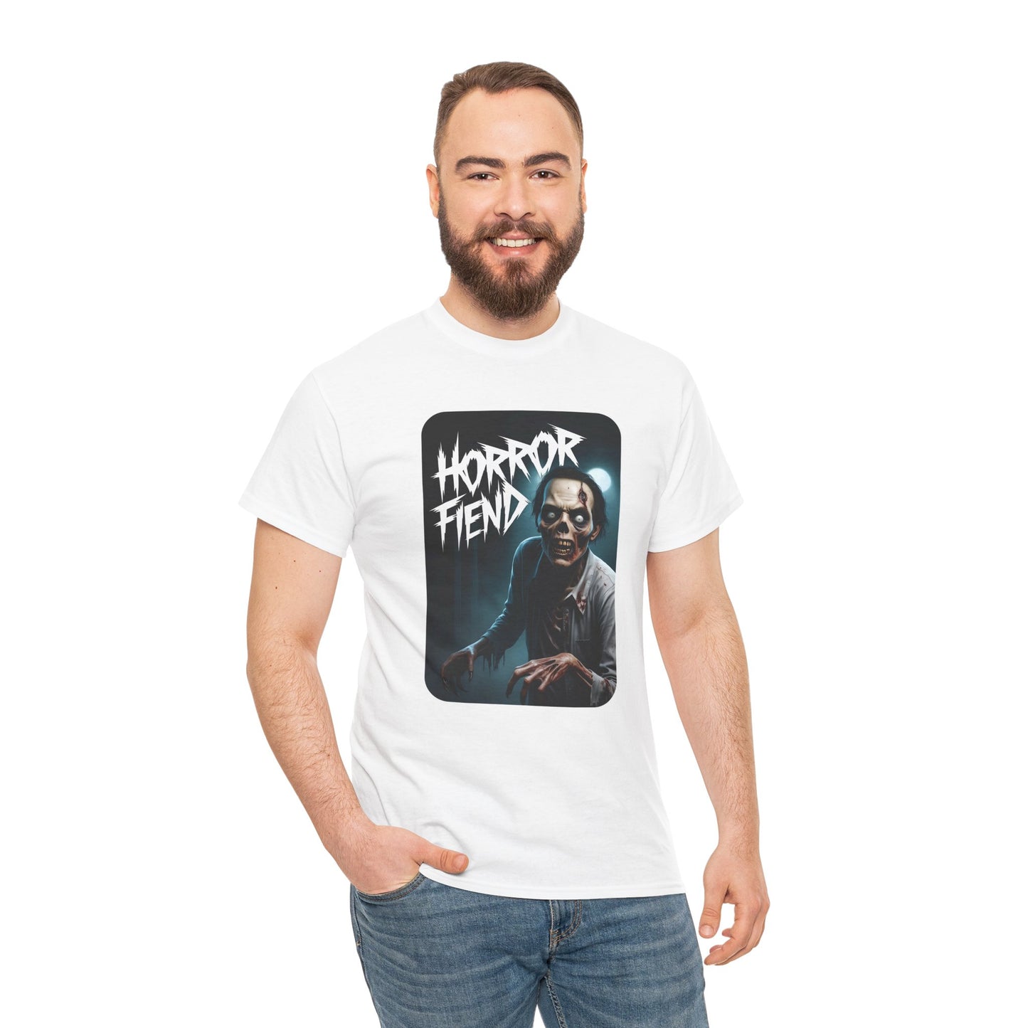 Horror Fiend Unisex Heavy Cotton Tee - Spooktacular Graphic Tee for Horror Enthusiasts