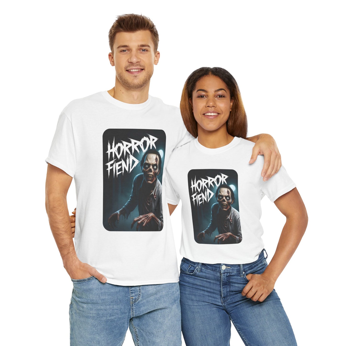 Horror Fiend Unisex Heavy Cotton Tee - Spooktacular Graphic Tee for Horror Enthusiasts