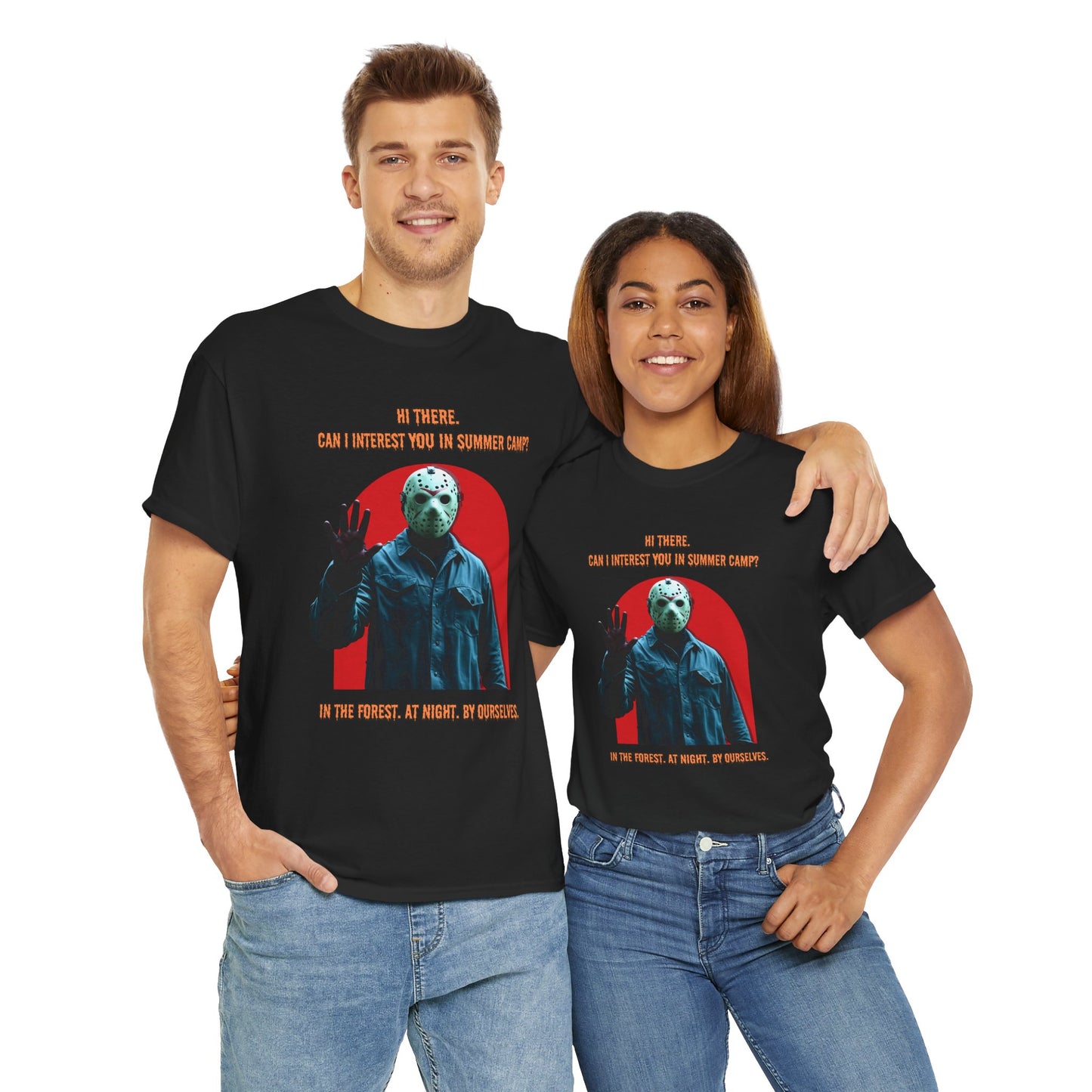 Horror Heavy Cotton Tee - 'Can I Interest You in Summer Camp?' Classic Horror Inspired Shirt