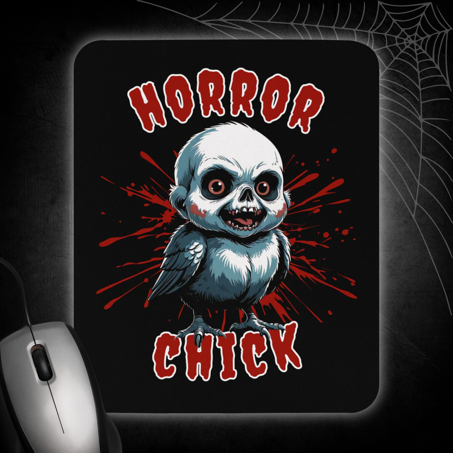 Exclusive Horror Chick Zombie Baby Bird Mouse Pad for Horror Lovers