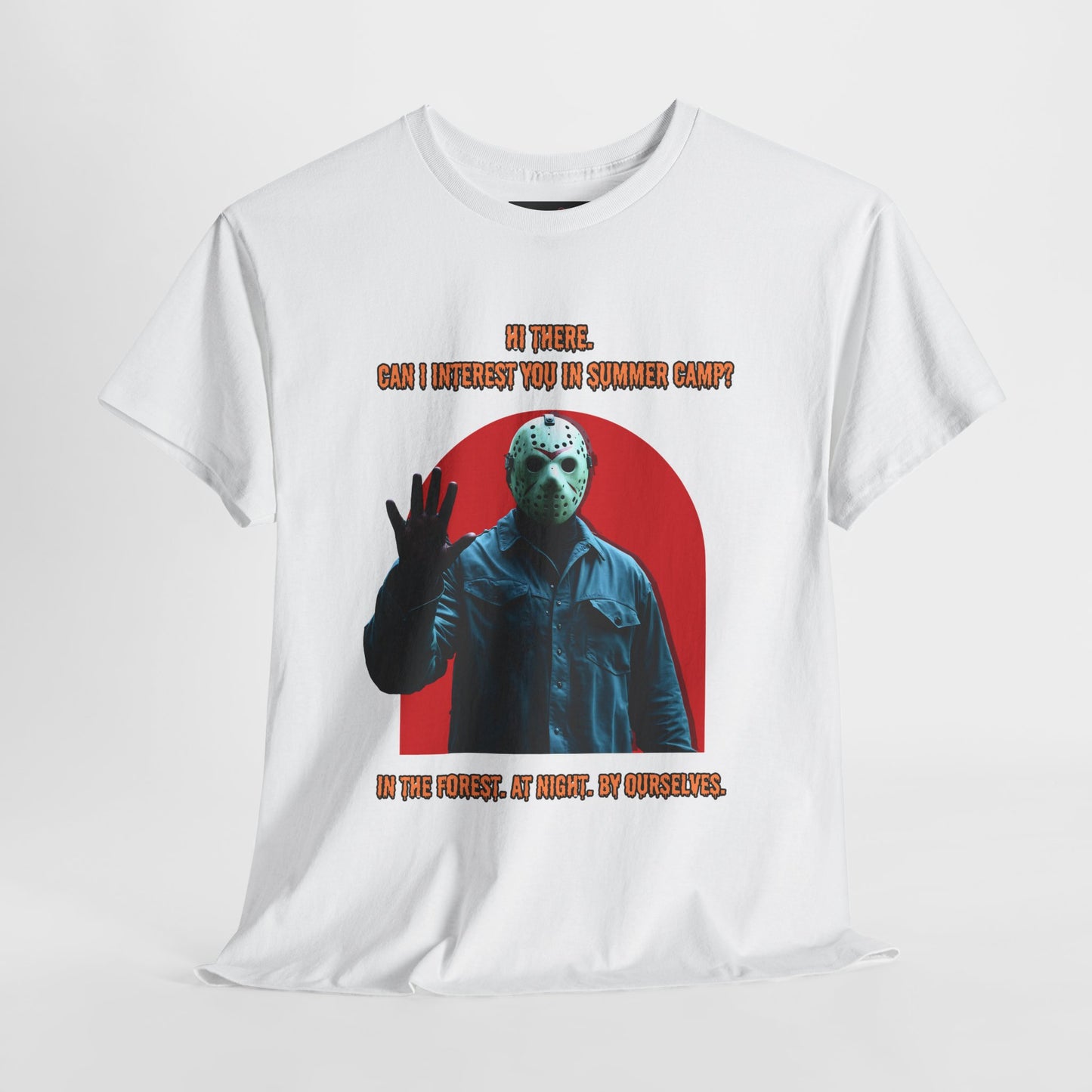 Horror Heavy Cotton Tee - 'Can I Interest You in Summer Camp?' Classic Horror Inspired Shirt
