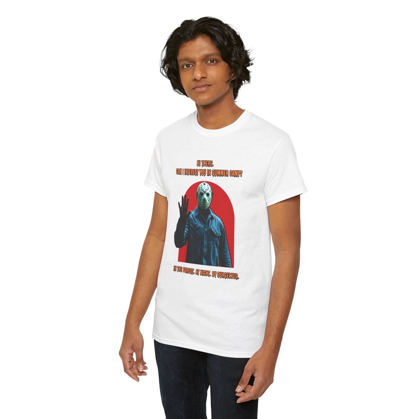 Horror Heavy Cotton Tee - 'Can I Interest You in Summer Camp?' Classic Horror Inspired Shirt