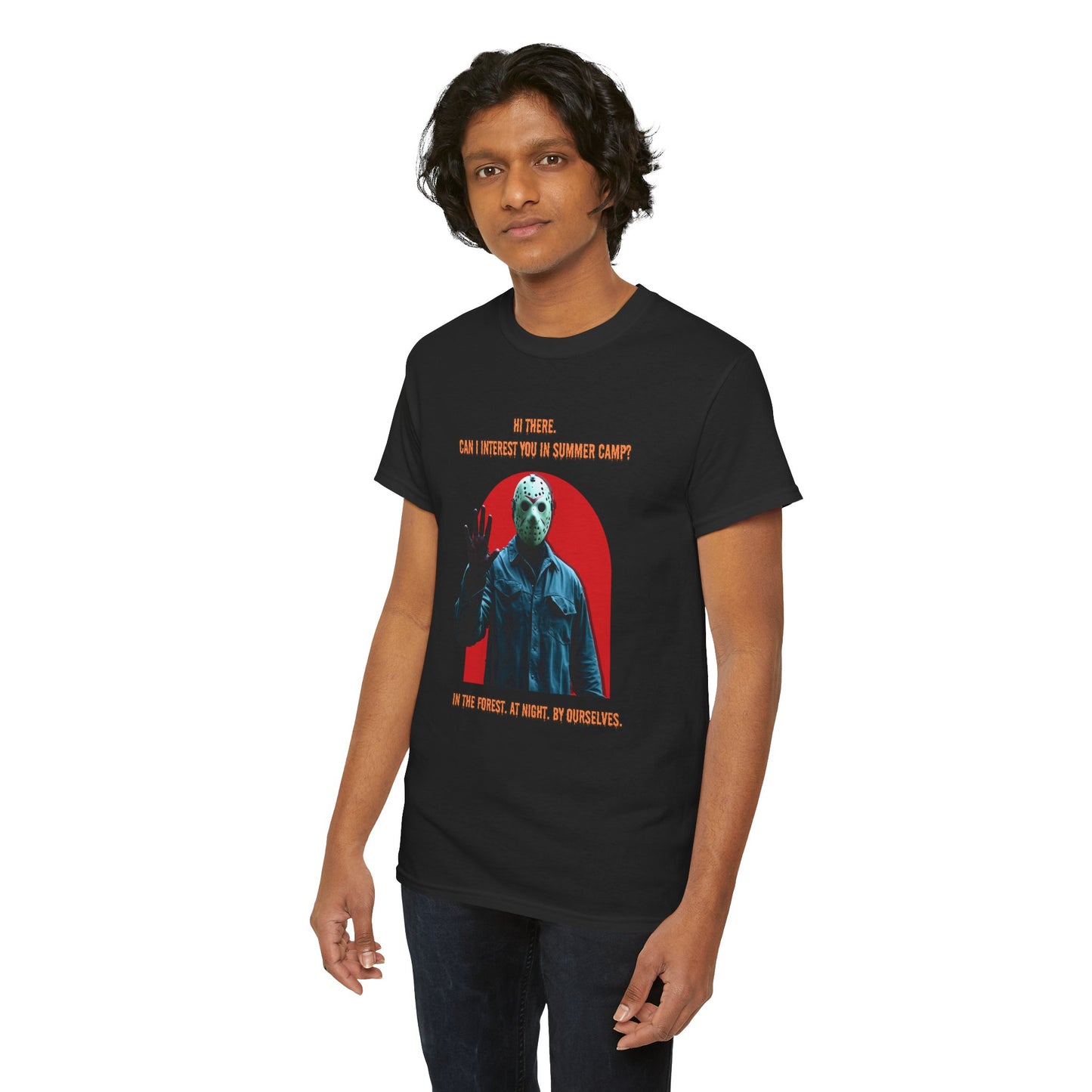 Horror Heavy Cotton Tee - 'Can I Interest You in Summer Camp?' Classic Horror Inspired Shirt