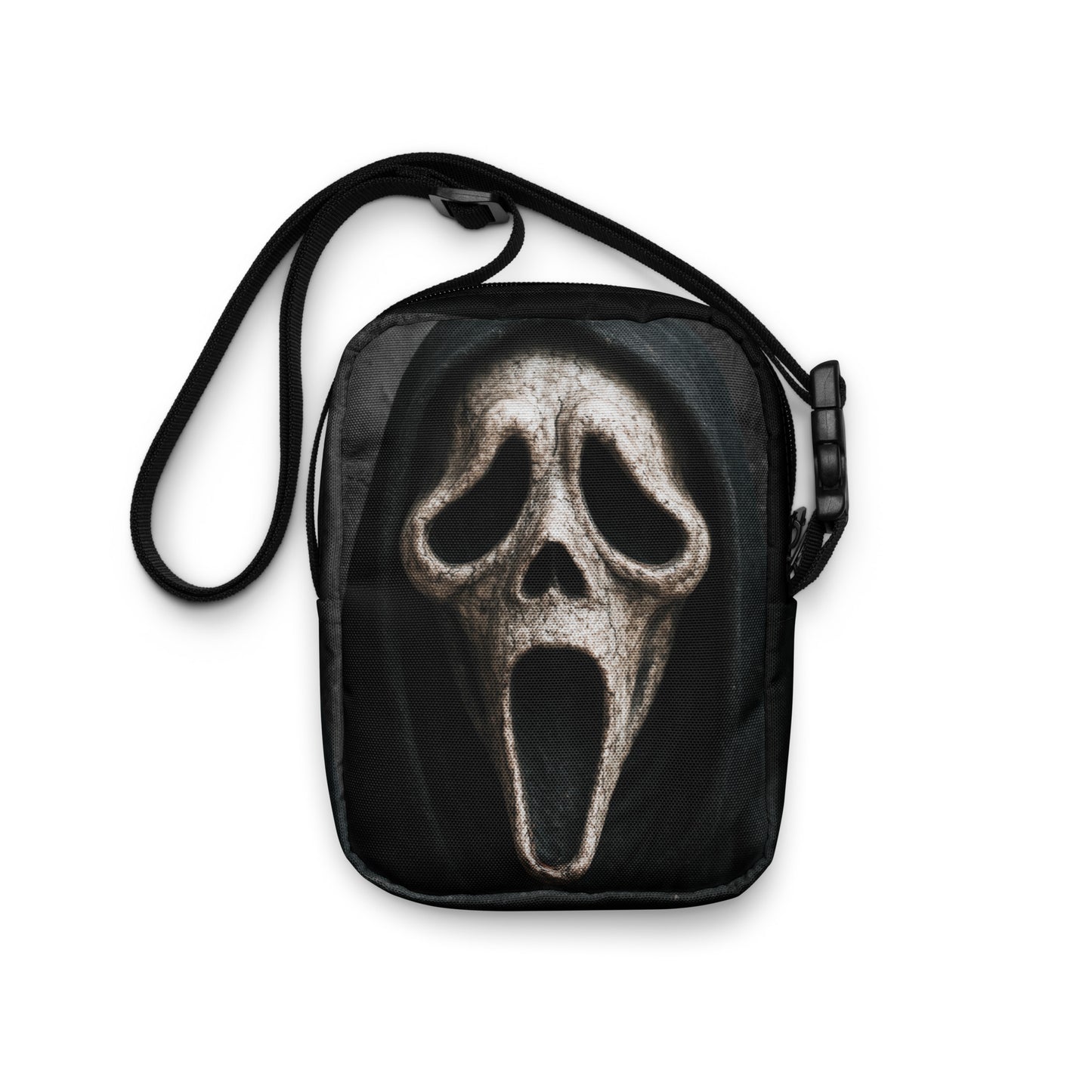 Ghost Face from Scream Style Closeup Graphic Canvas Crossbody Bag Classic Horror Slasher Fan Shoulder Purse Spooky Movie Accessory Adjustable Strap Polyester Canvas Material Multiple Pockets