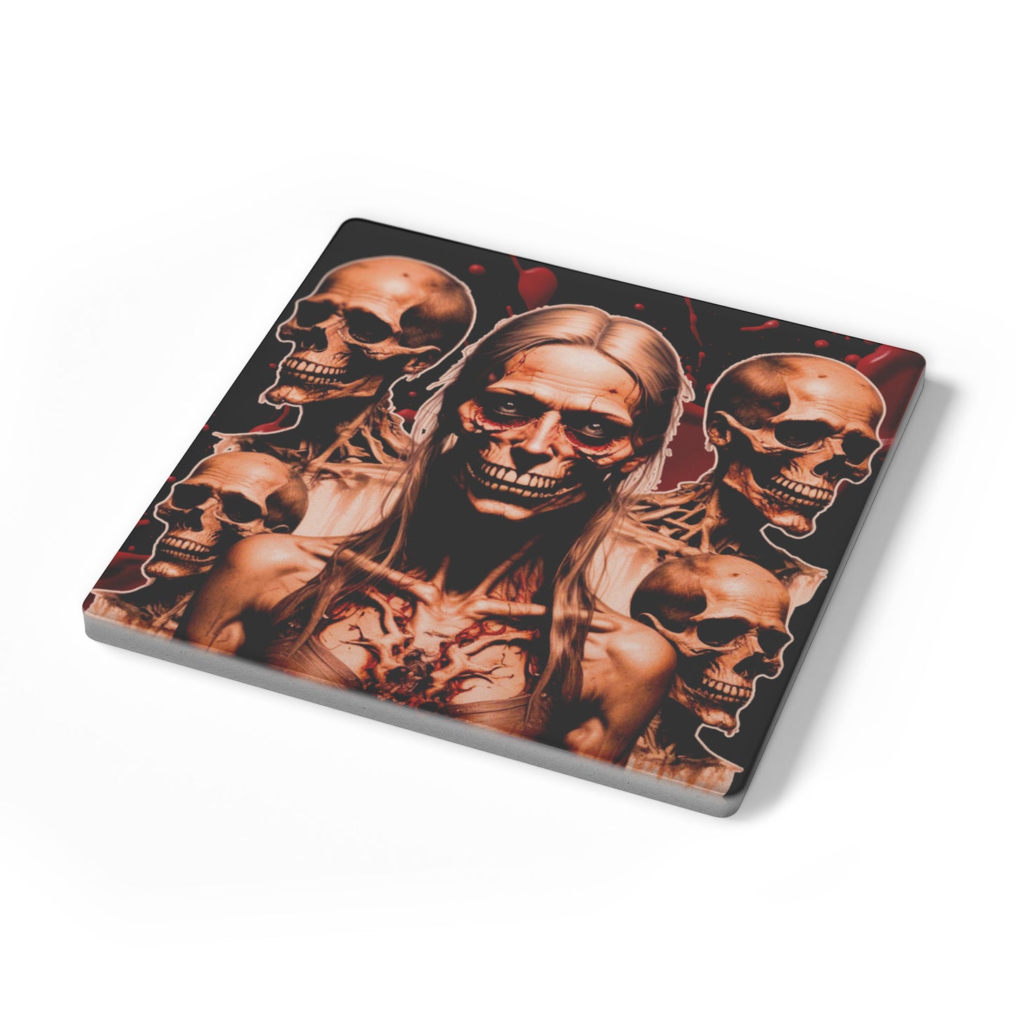 Zombie Horror Girl and Skulls Coasters, Set of 4