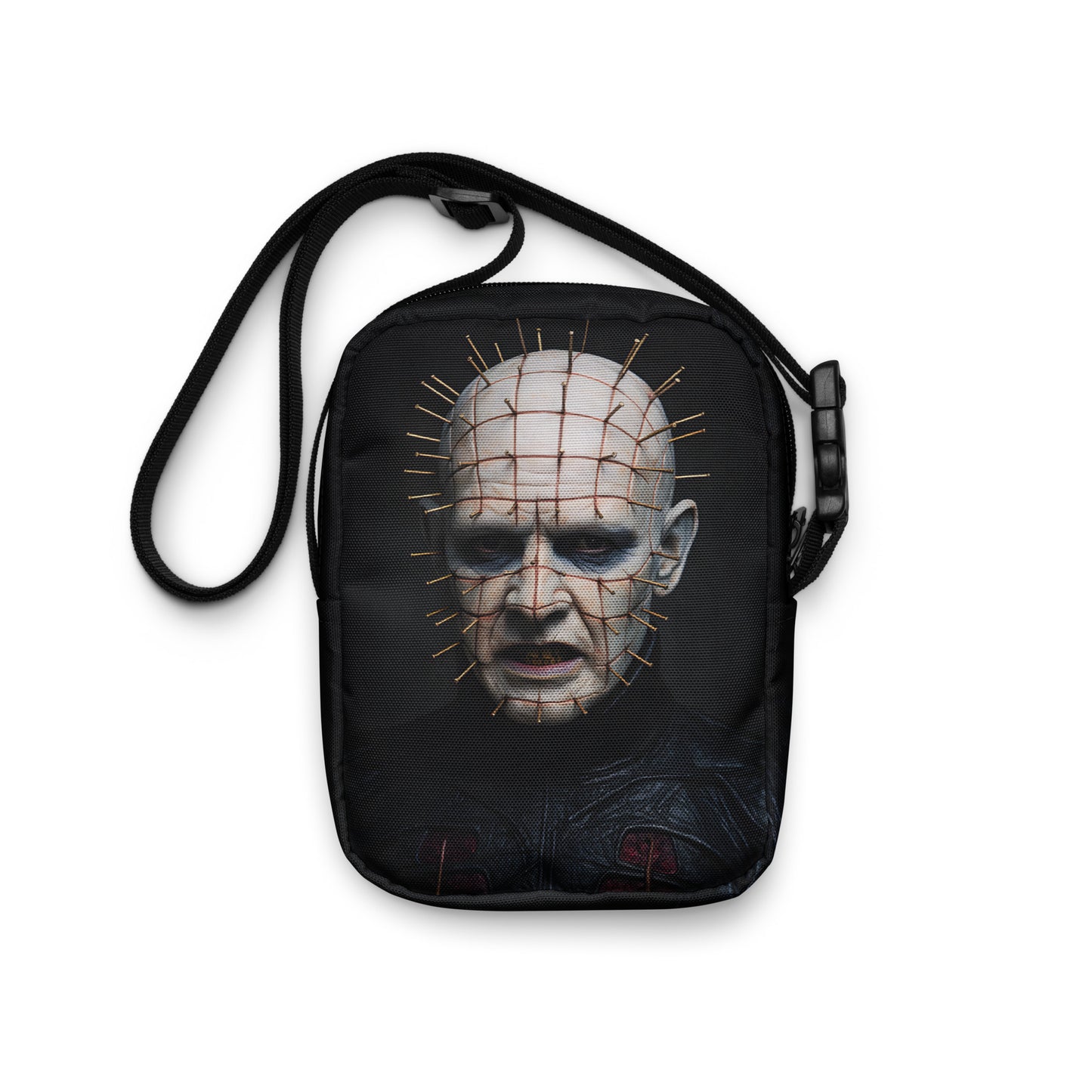 Pinhead from Hellraiser Classic Horror Graphic Canvas Crossbody Bag Cenobite Fan Shoulder Purse Spooky Gothic Accessory Adjustable Strap Polyester Canvas Material Multiple Pockets Iconic Film