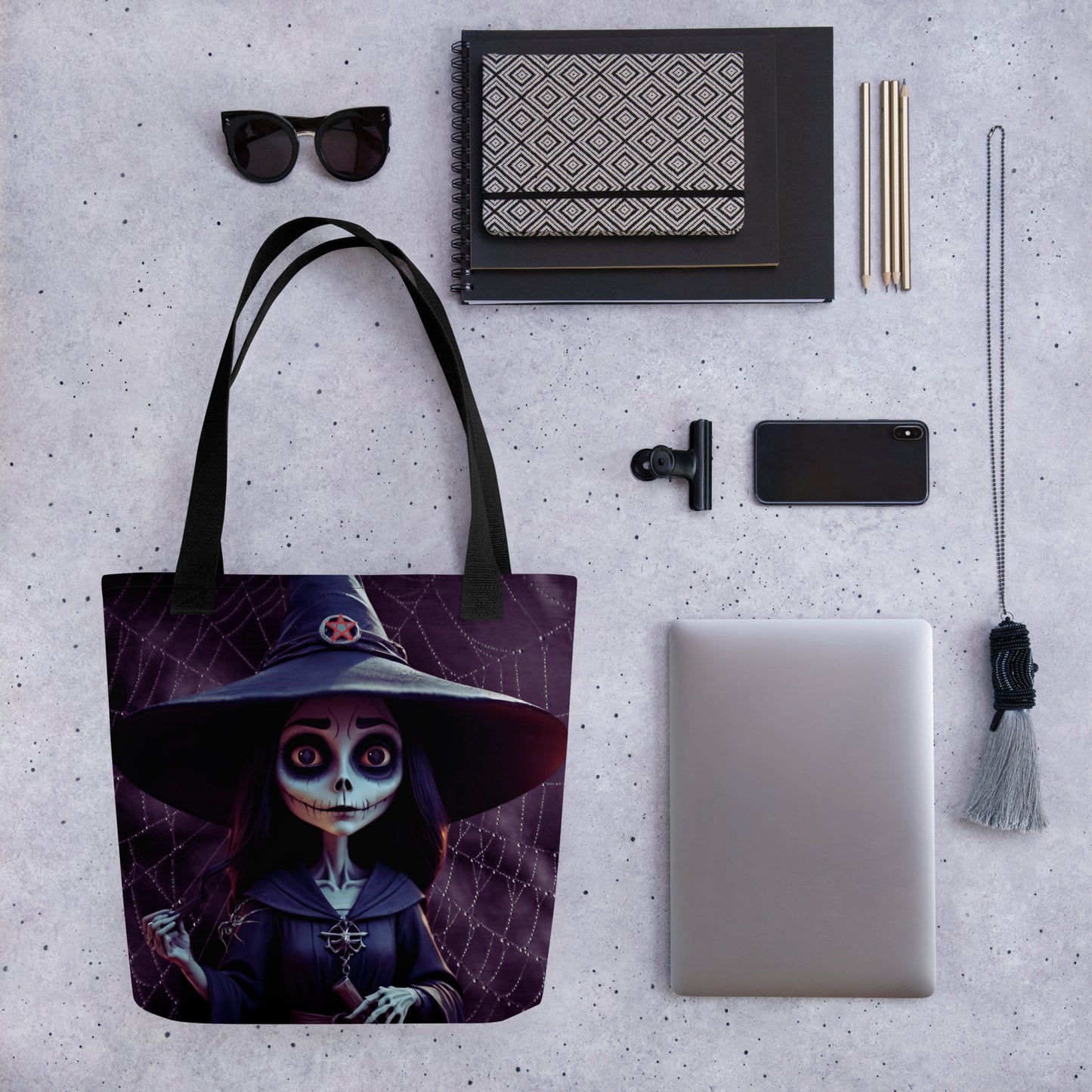 Witchy Tote Bag | Halloween Witch Tote Bag | Cartoon Witch Tote Bag