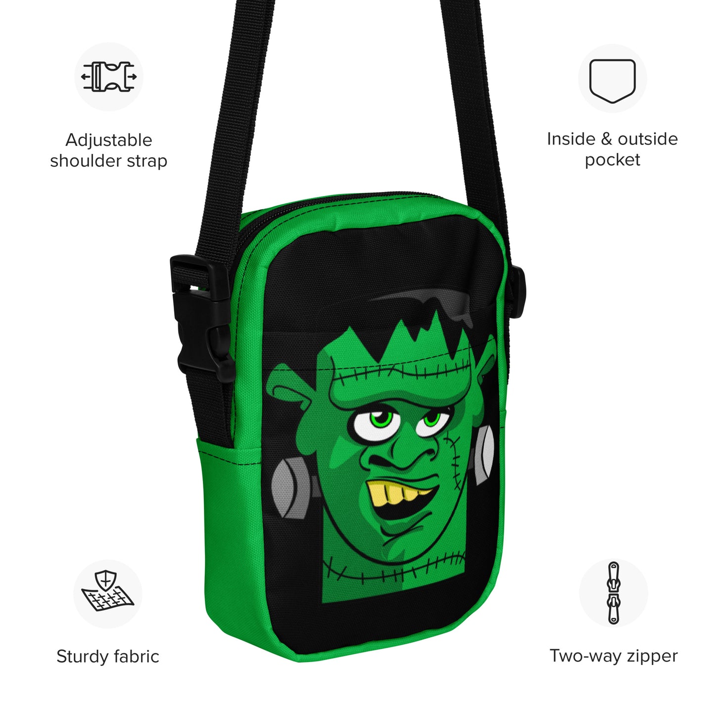 Frankenstein Monster Crossbody Bag Cute Halloween Accessory Trick or Treat Bag for Kids Fun Crossbody Bag