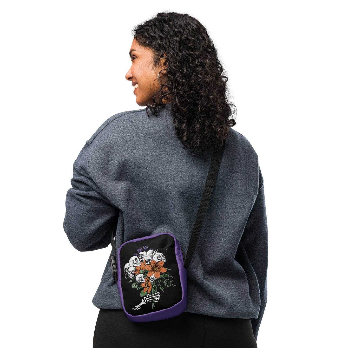 Gothic Crossbody Bag Floral Skull Halloween Accessory Halloween Bags with Flowers Floral Goth Crossbody Bag