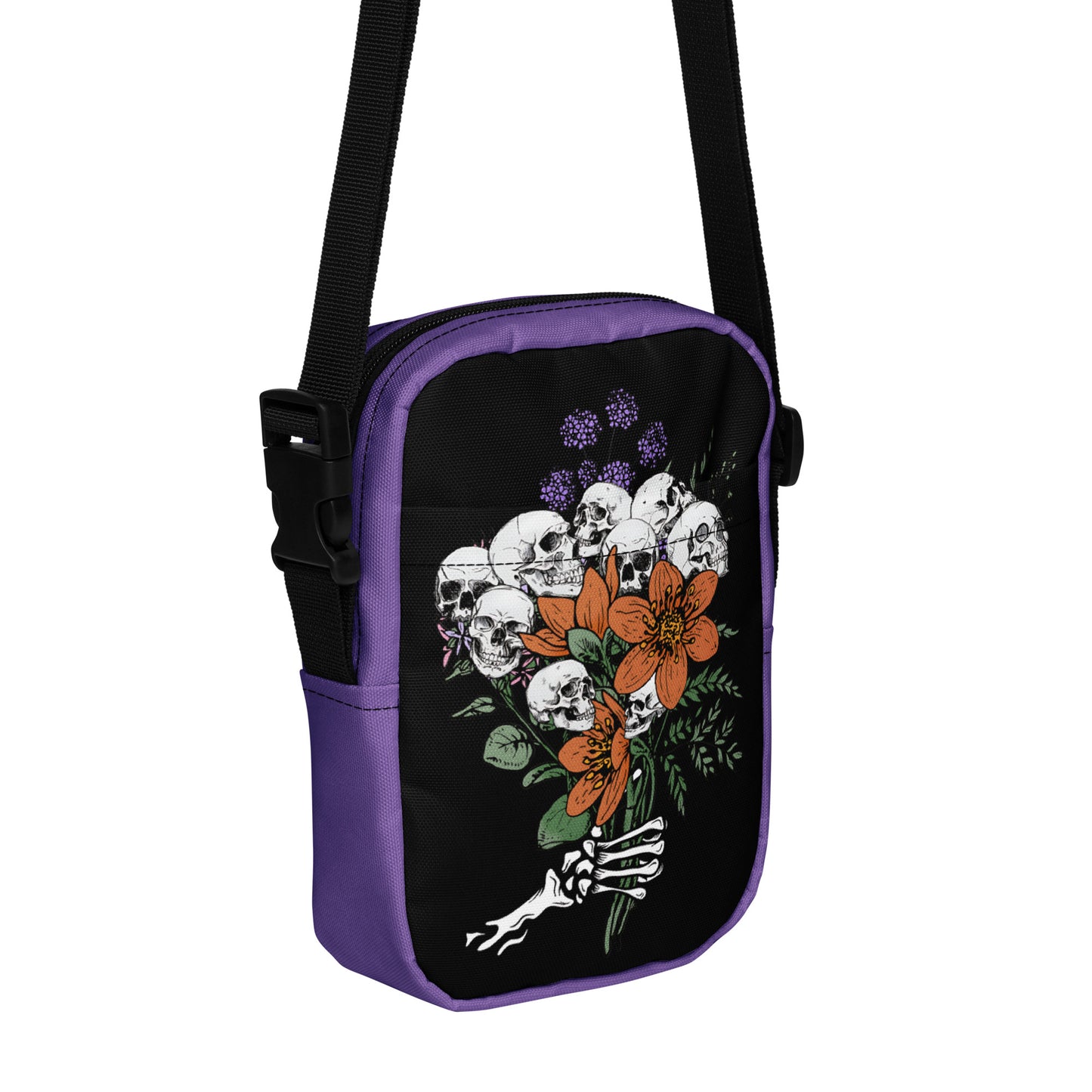 Gothic Crossbody Bag Floral Skull Halloween Accessory Halloween Bags with Flowers Floral Goth Crossbody Bag