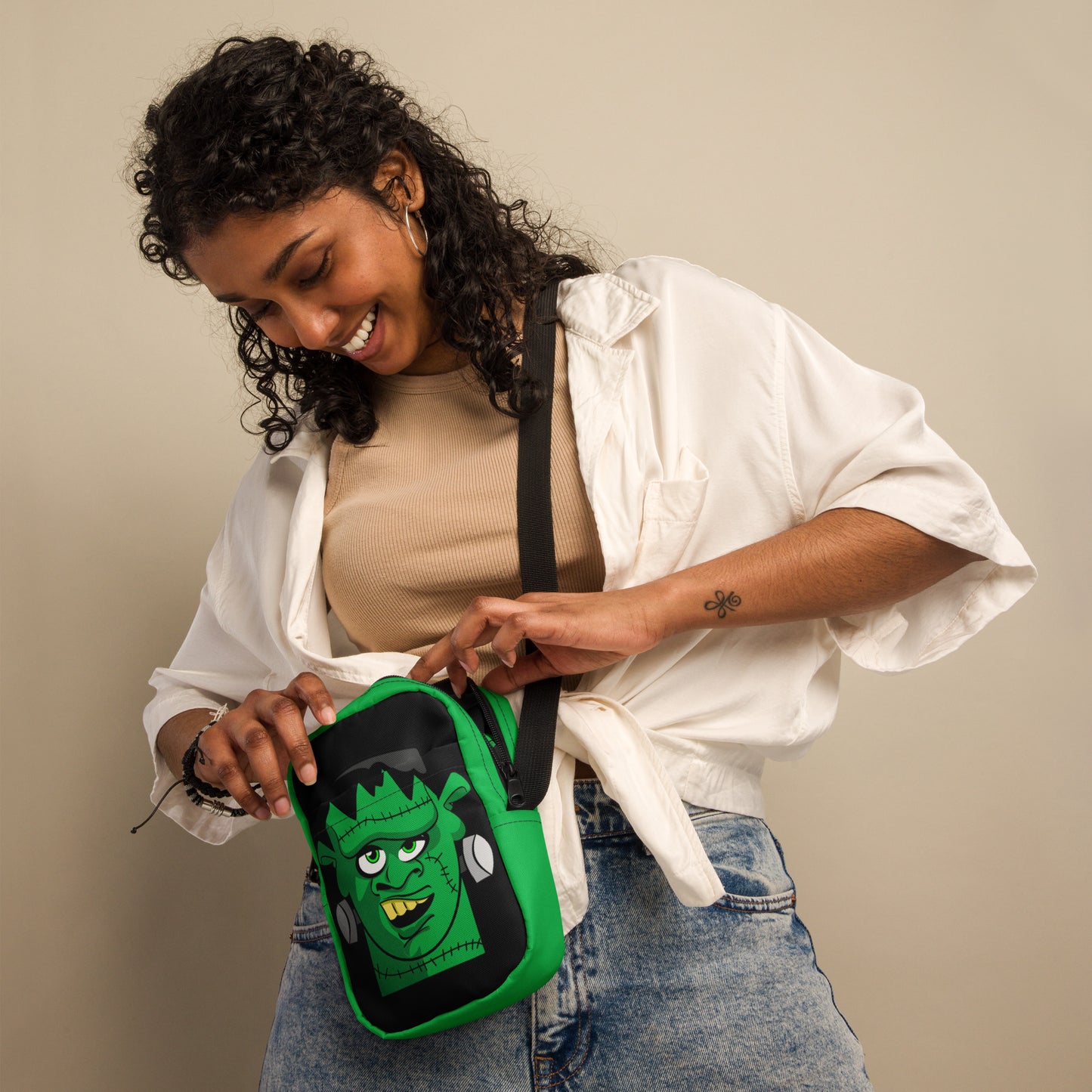 Frankenstein Monster Crossbody Bag Cute Halloween Accessory Trick or Treat Bag for Kids Fun Crossbody Bag