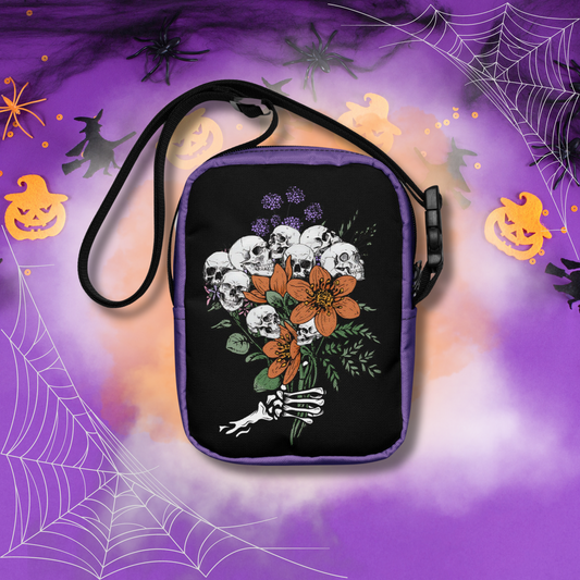 Gothic Crossbody Bag Floral Skull Halloween Accessory Halloween Bags with Flowers Floral Goth Crossbody Bag
