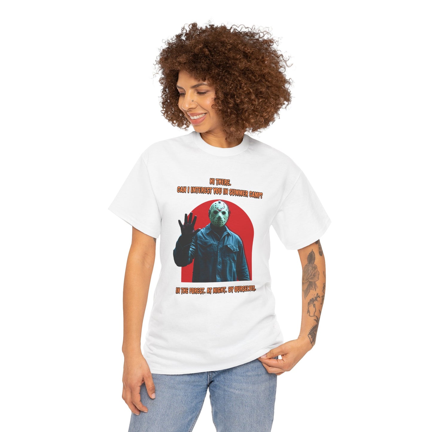 Horror Heavy Cotton Tee - 'Can I Interest You in Summer Camp?' Classic Horror Inspired Shirt