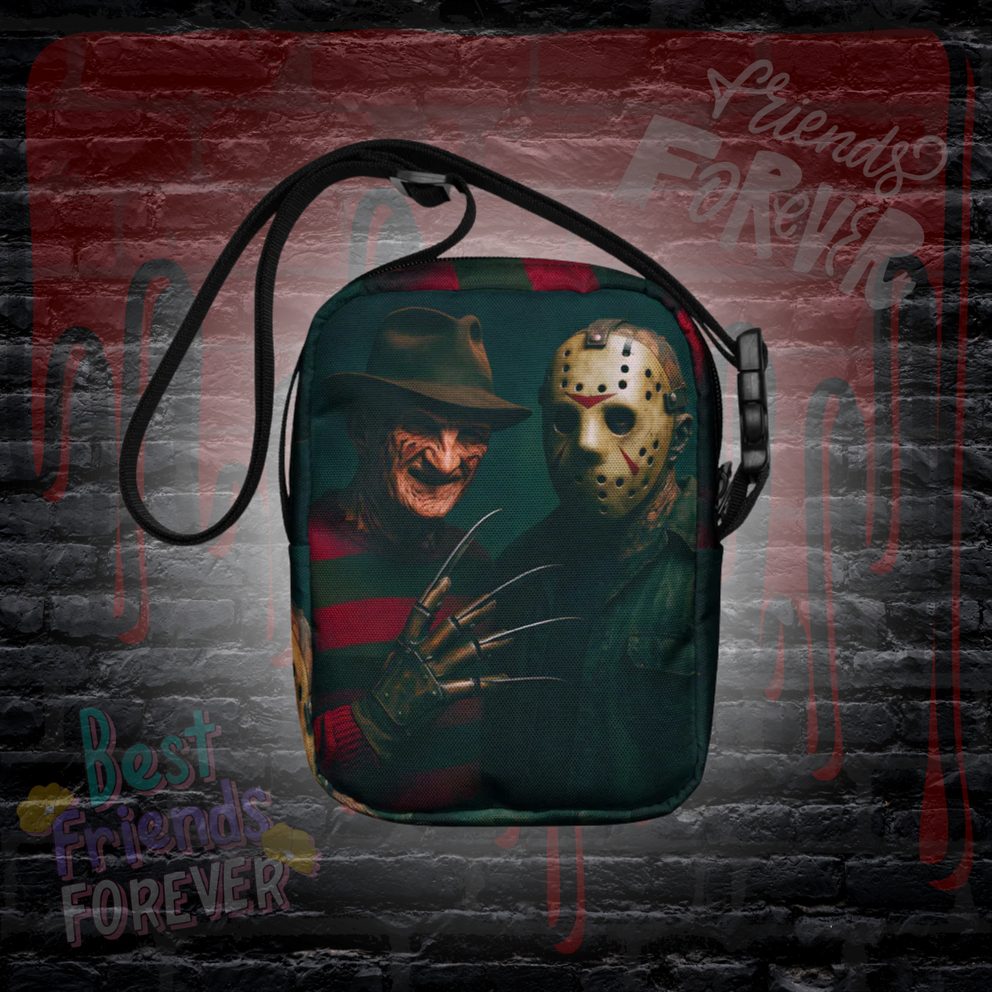 Freddy Jason BFFs Crossbody Bag Classic Horror Best Friends Canvas Purse Slasher Duo Gift Spooky Besties Accessory