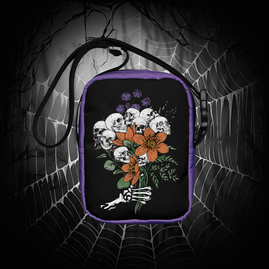 Goth Crossbody Bag Horror Bag with Flowers Skull Crossbody Bag Halloween Bag