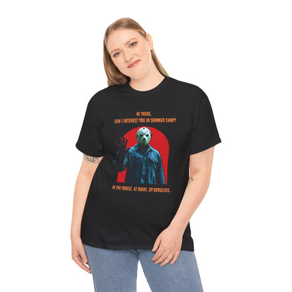 Horror Heavy Cotton Tee - 'Can I Interest You in Summer Camp?' Classic Horror Inspired Shirt