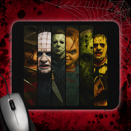 Classic Horror Icon Villains Mouse Pad for Slasher Movie Fans, Fan Art
