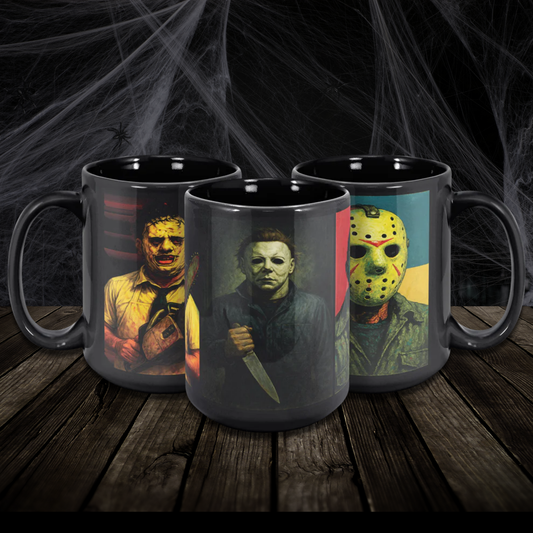 Classic Horror Icons, Leather face, Michael, and Jason, 15oz Horror Mug
