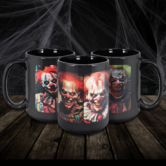 Sinister Clowns of Horror Ceramic Coffee Mug, 15oz of Hot Caffeinated Horror