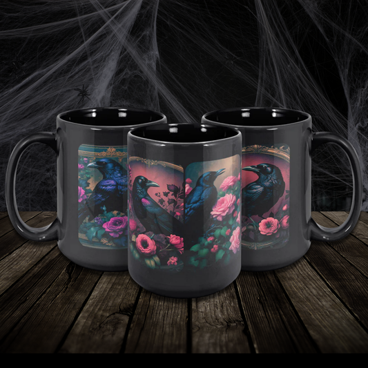 Goth Crow Mug, 15oz, Dishwasher and Microwave Safe