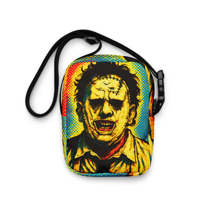 Colorful Pop-Art Leatherface Graphic Canvas Crossbody Bag Vibrant Horror Fan Shoulder Purse Artistic Slasher Accessory Adjustable Strap Polyester Canvas Material Multiple Pockets