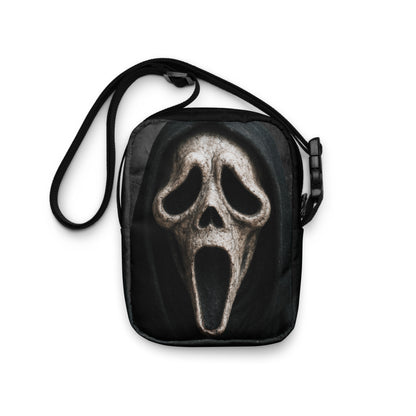 Ghost Face from Scream Style Closeup Graphic Canvas Crossbody Bag Classic Horror Slasher Fan Shoulder Purse Spooky Movie Accessory Adjustable Strap Polyester Canvas Material Multiple Pockets