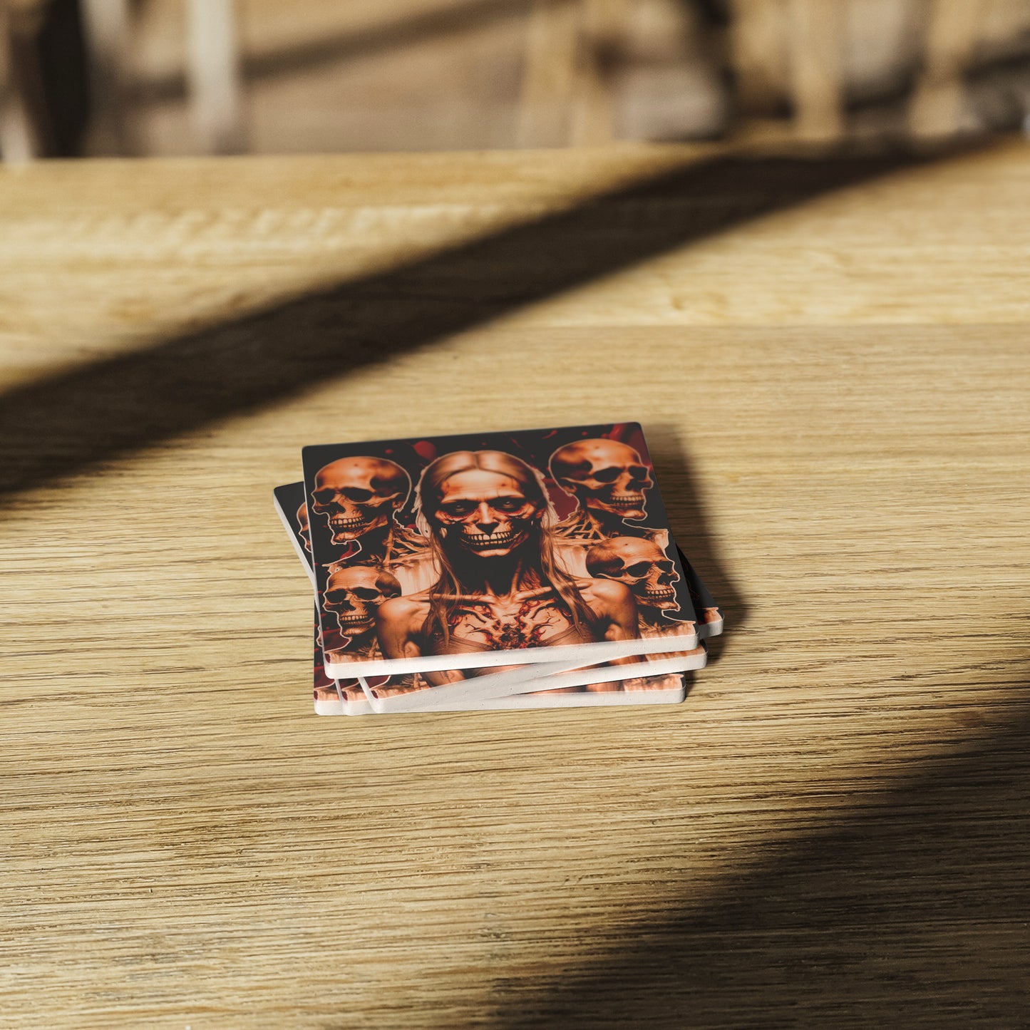 Zombie Horror Girl and Skulls Coasters, Set of 4