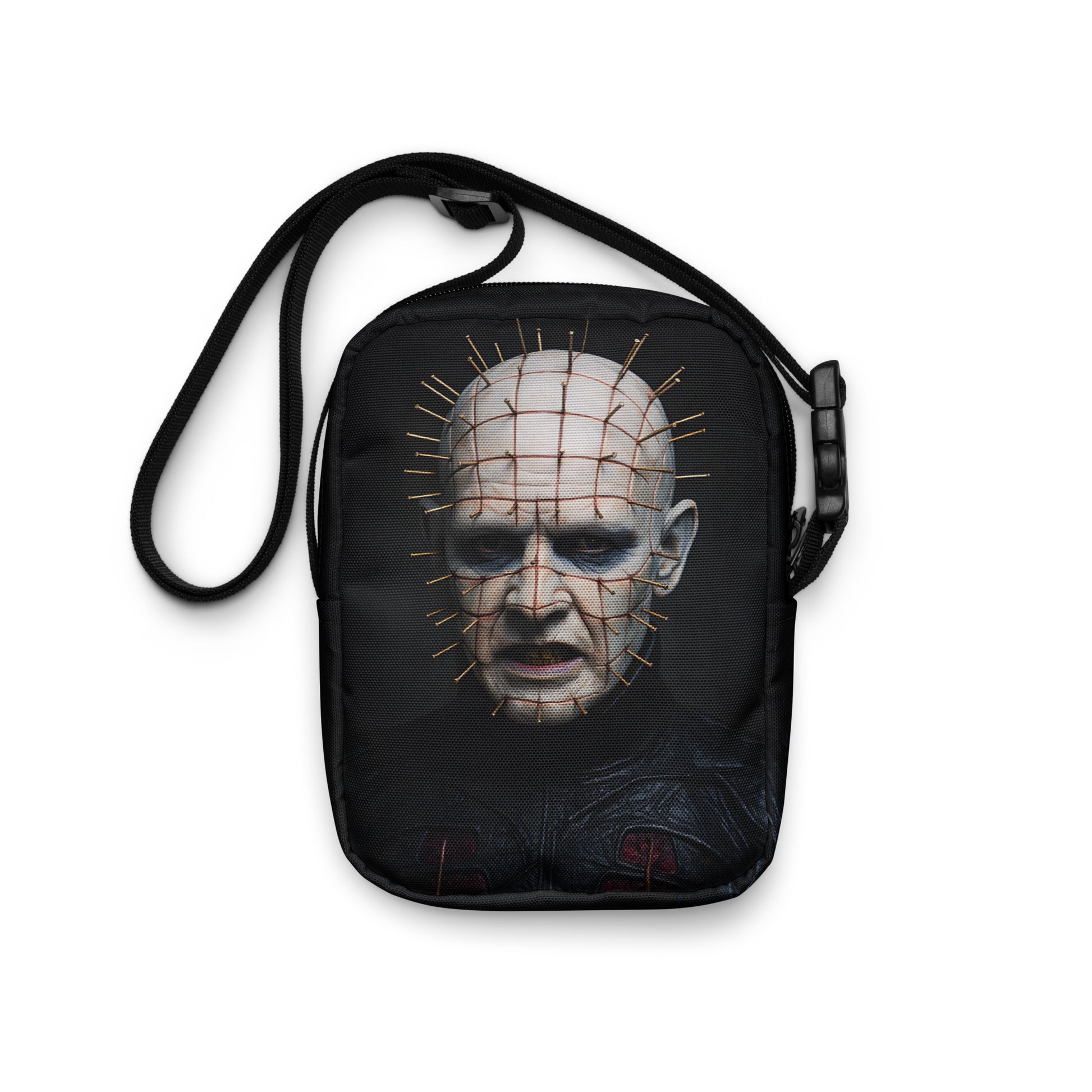 Pinhead from Hellraiser Classic Horror Graphic Canvas Crossbody Bag Cenobite Fan Shoulder Purse Spooky Gothic Accessory Adjustable Strap Polyester Canvas Material Multiple Pockets Iconic Film