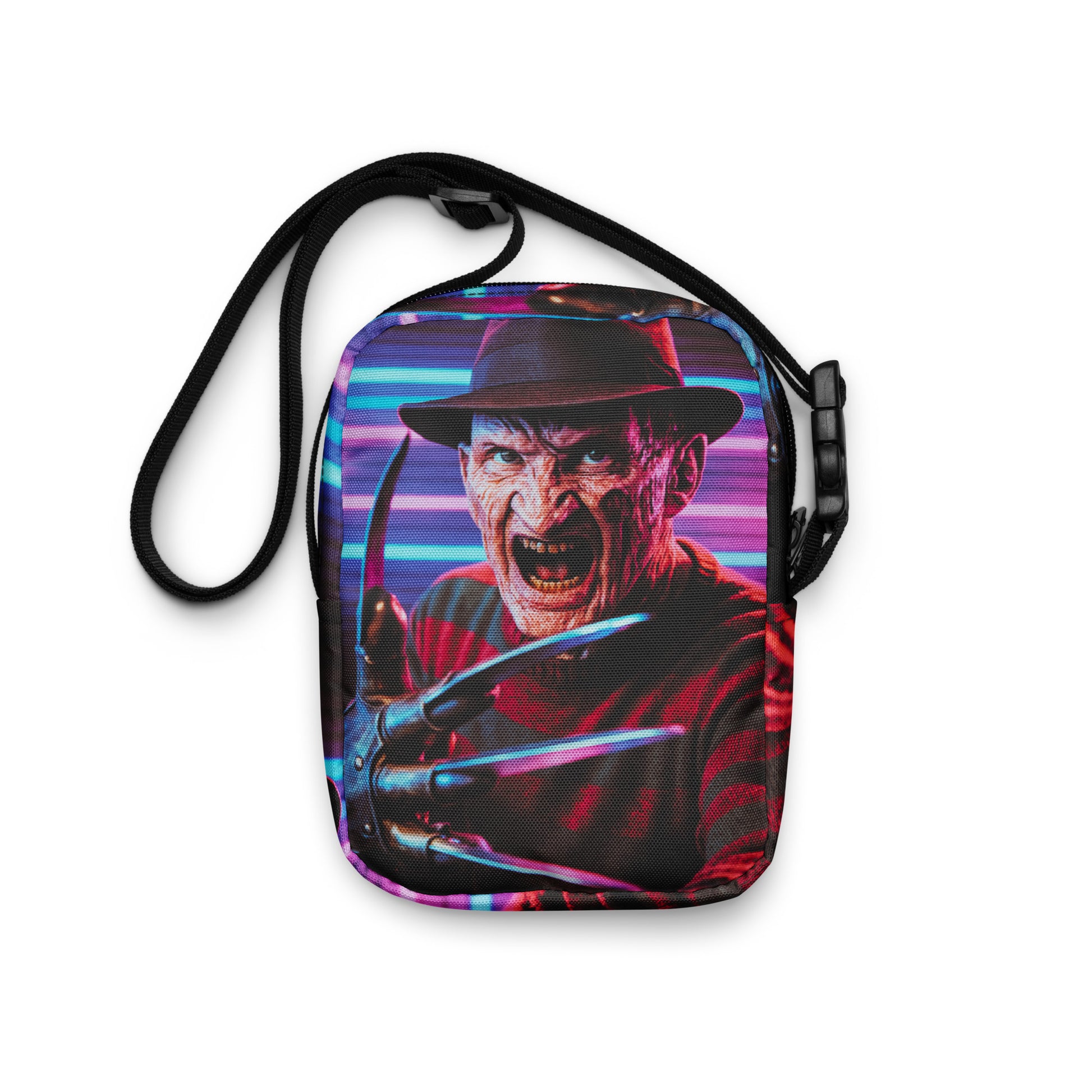 Retro Style Freddy Krueger Nightmare on Elm Street Graphic Canvas Crossbody Bag Vintage Horror Fan Shoulder Purse Classic Slasher Accessory Adjustable Strap Polyester Canvas Material Multiple Pockets 