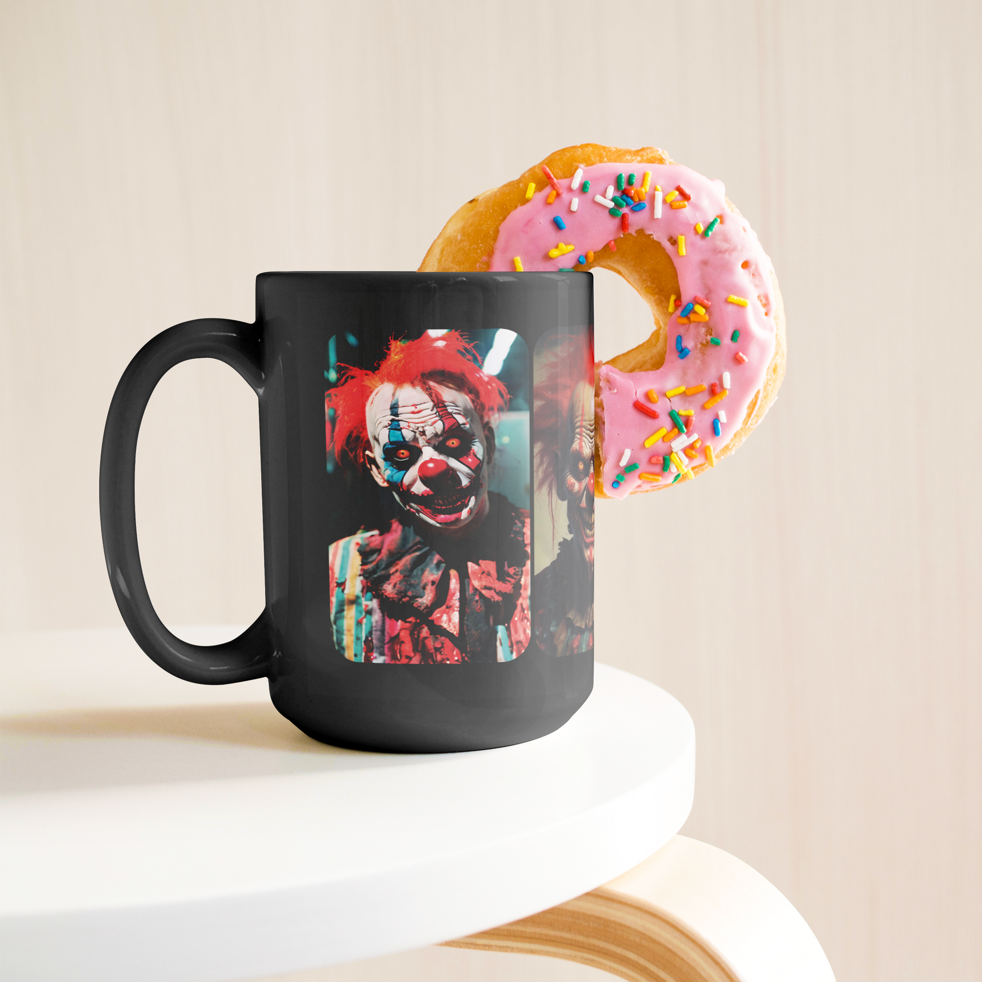 Sinister_Clowns_of_Horror_Ceramic_Coffee_Lifestyle_Donut_LH_Mockup.png