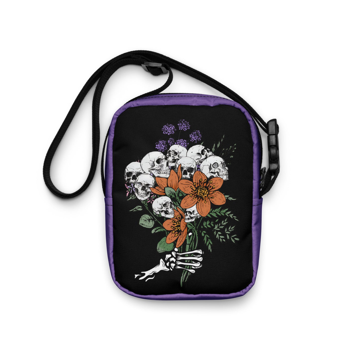 Gothic Crossbody Bag Floral Skull Halloween Accessory Halloween Bags with Flowers Floral Goth Crossbody Bag