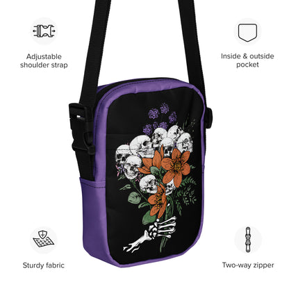 Gothic Crossbody Bag Floral Skull Halloween Accessory Halloween Bags with Flowers Floral Goth Crossbody Bag