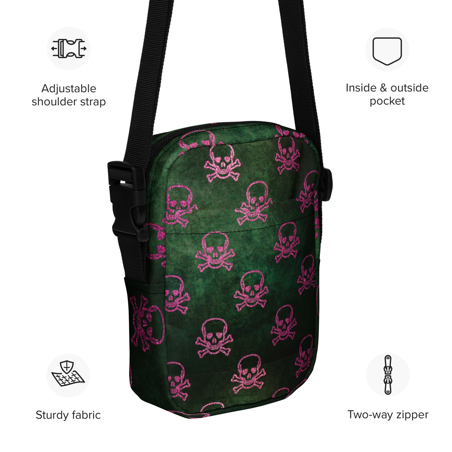 Punk Skull Crossbody Bag Edgy Skull Bag Skulls Pattern Halloween Accessory Unique Halloween Handbag