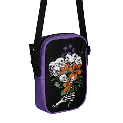 Gothic Crossbody Bag Floral Skull Halloween Accessory Halloween Bags with Flowers Floral Goth Crossbody Bag