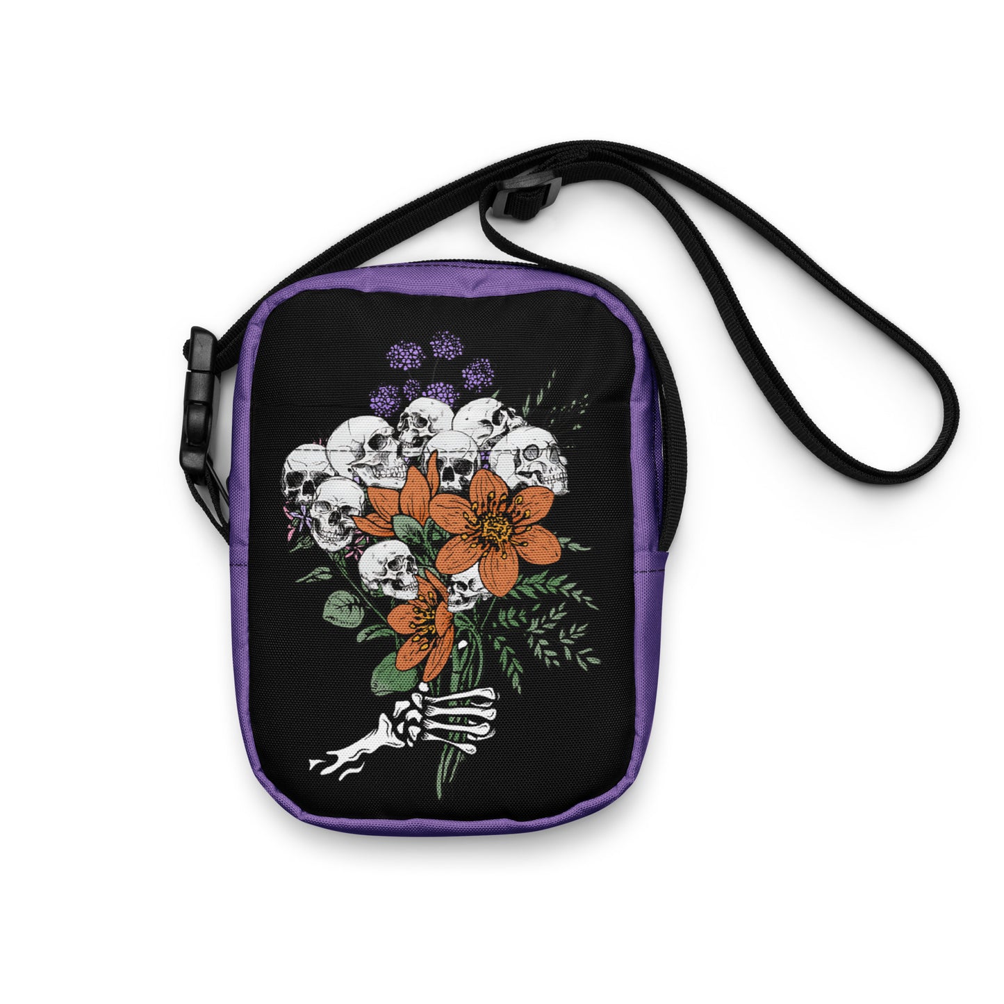 Gothic Crossbody Bag Floral Skull Halloween Accessory Halloween Bags with Flowers Floral Goth Crossbody Bag