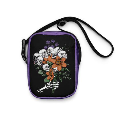 Gothic Crossbody Bag Floral Skull Halloween Accessory Halloween Bags with Flowers Floral Goth Crossbody Bag