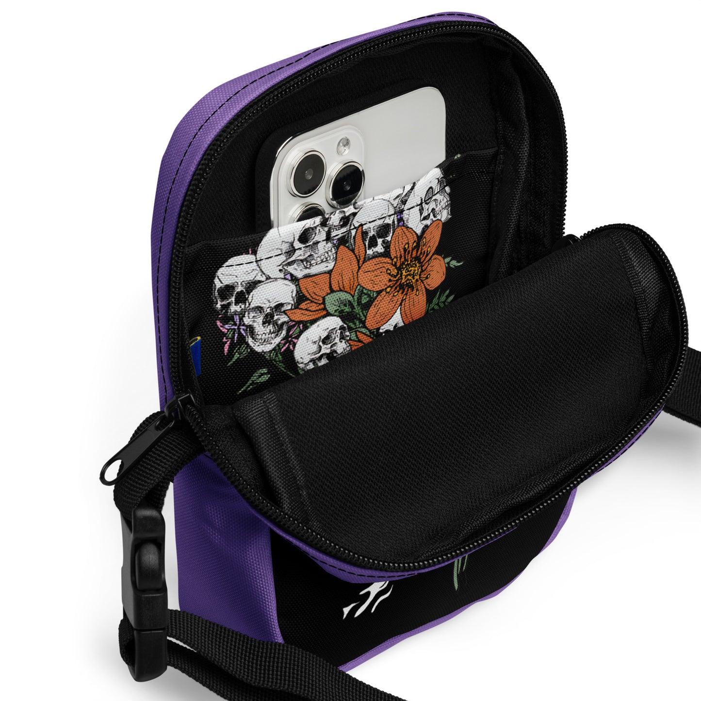 Gothic Crossbody Bag Floral Skull Halloween Accessory Halloween Bags with Flowers Floral Goth Crossbody Bag