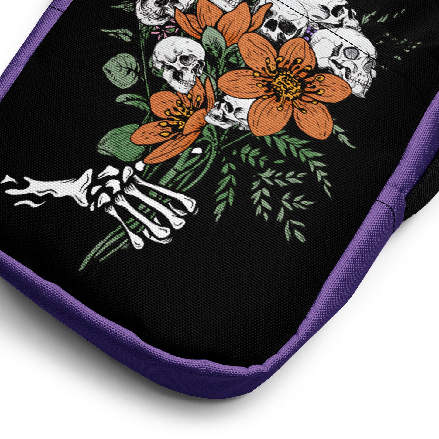 Gothic Crossbody Bag Floral Skull Halloween Accessory Halloween Bags with Flowers Floral Goth Crossbody Bag