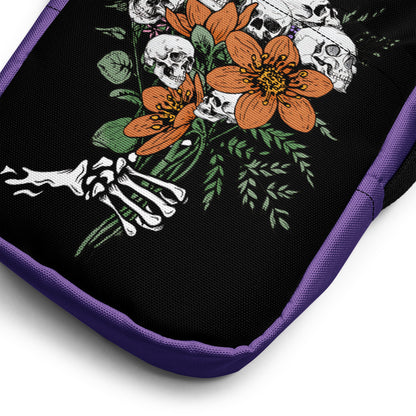 Gothic Crossbody Bag Floral Skull Halloween Accessory Halloween Bags with Flowers Floral Goth Crossbody Bag