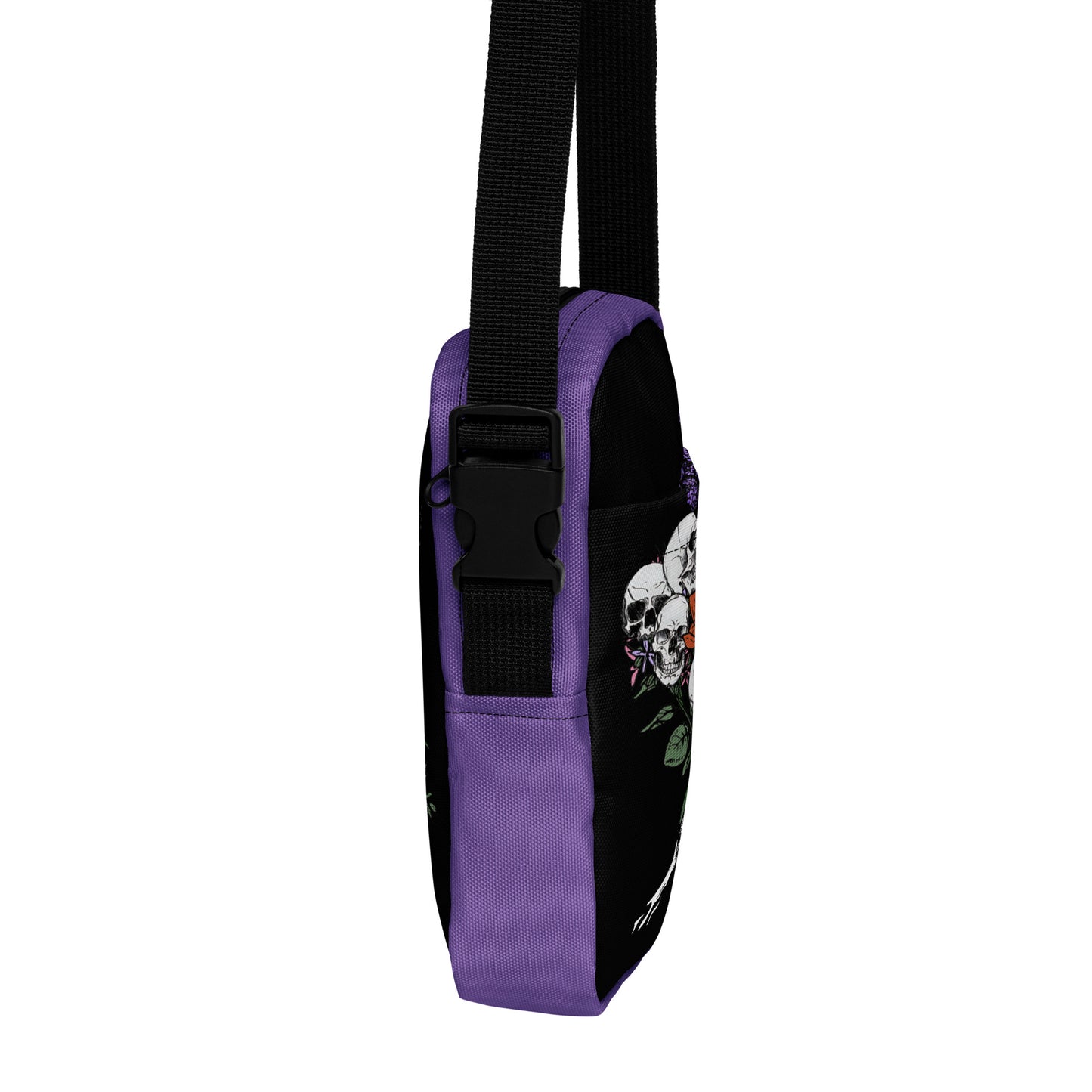 Gothic Crossbody Bag Floral Skull Halloween Accessory Halloween Bags with Flowers Floral Goth Crossbody Bag